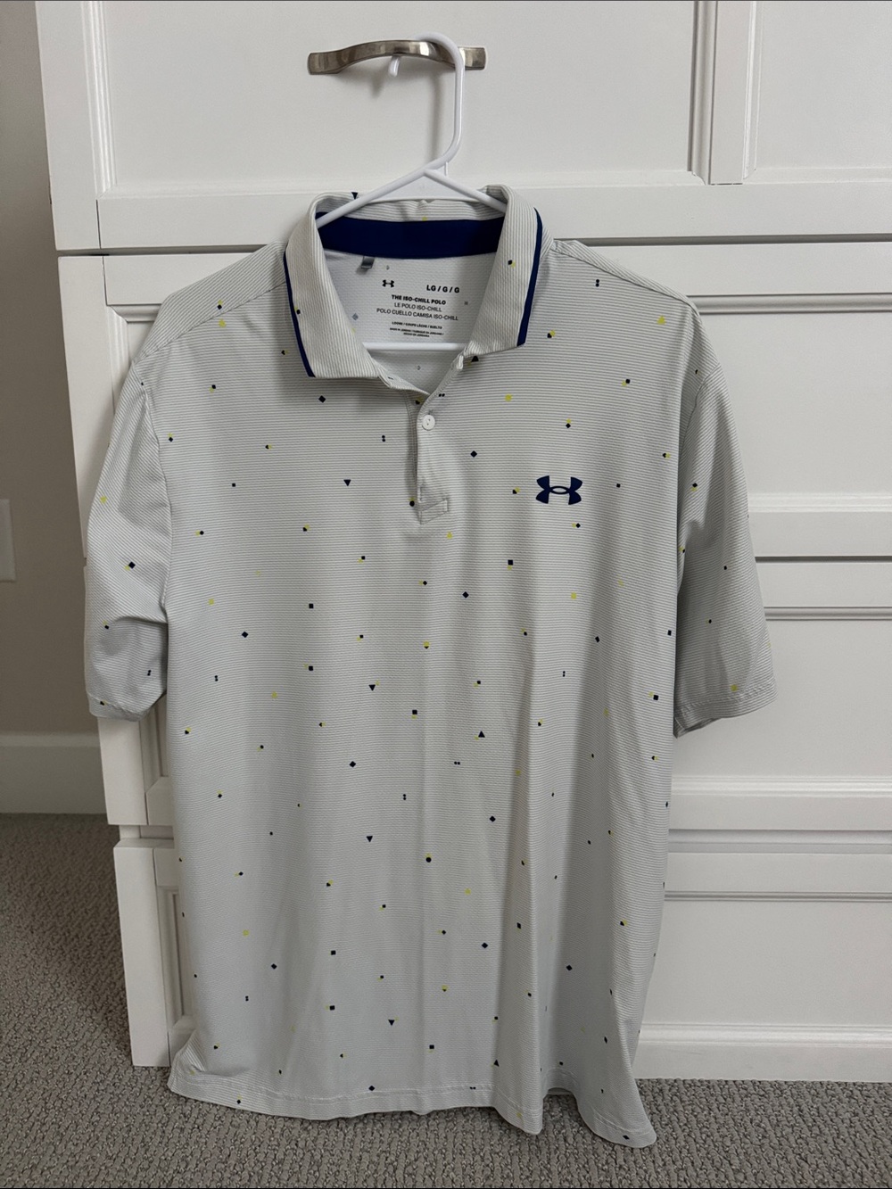 Under Armour Men’s Light Gray Polo with Navy & Lime Dot Print